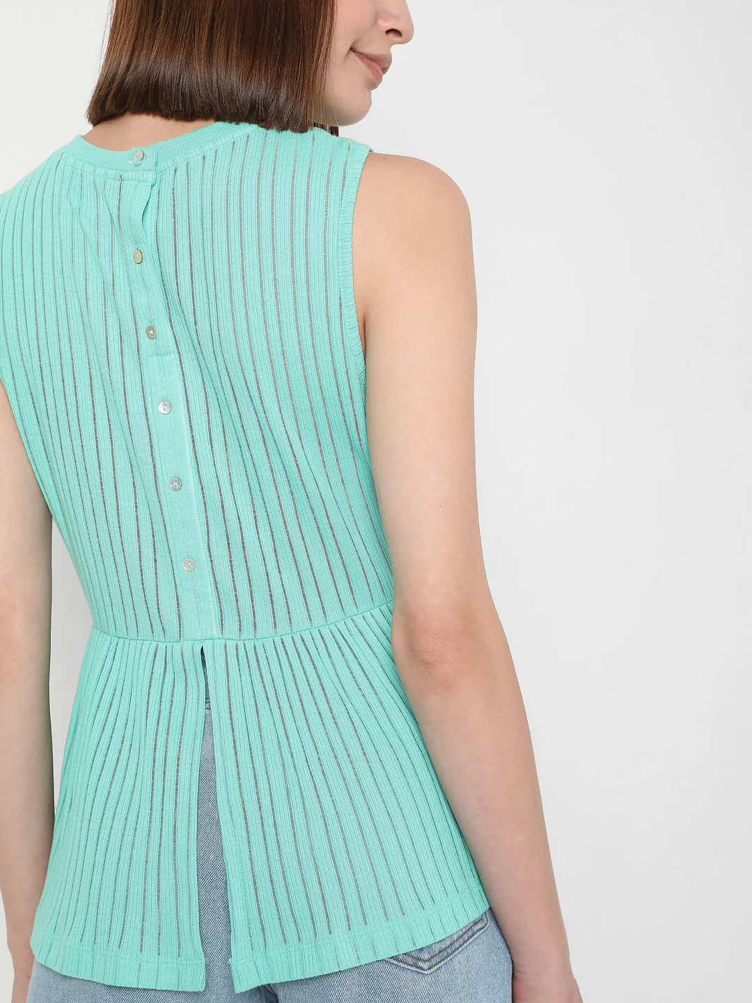 Green Ribbed Peplum Top - Image 6