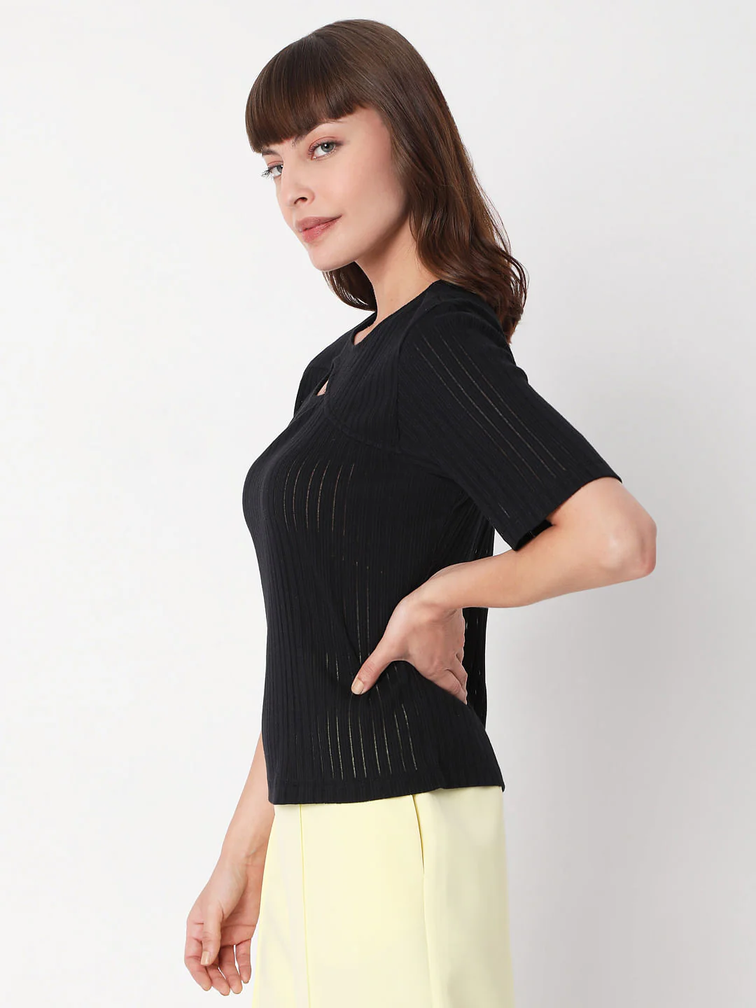 Black Ribbed Cut Out Top - Image 3