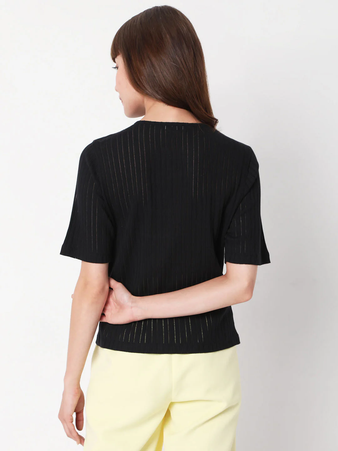 Black Ribbed Cut Out Top - Image 4