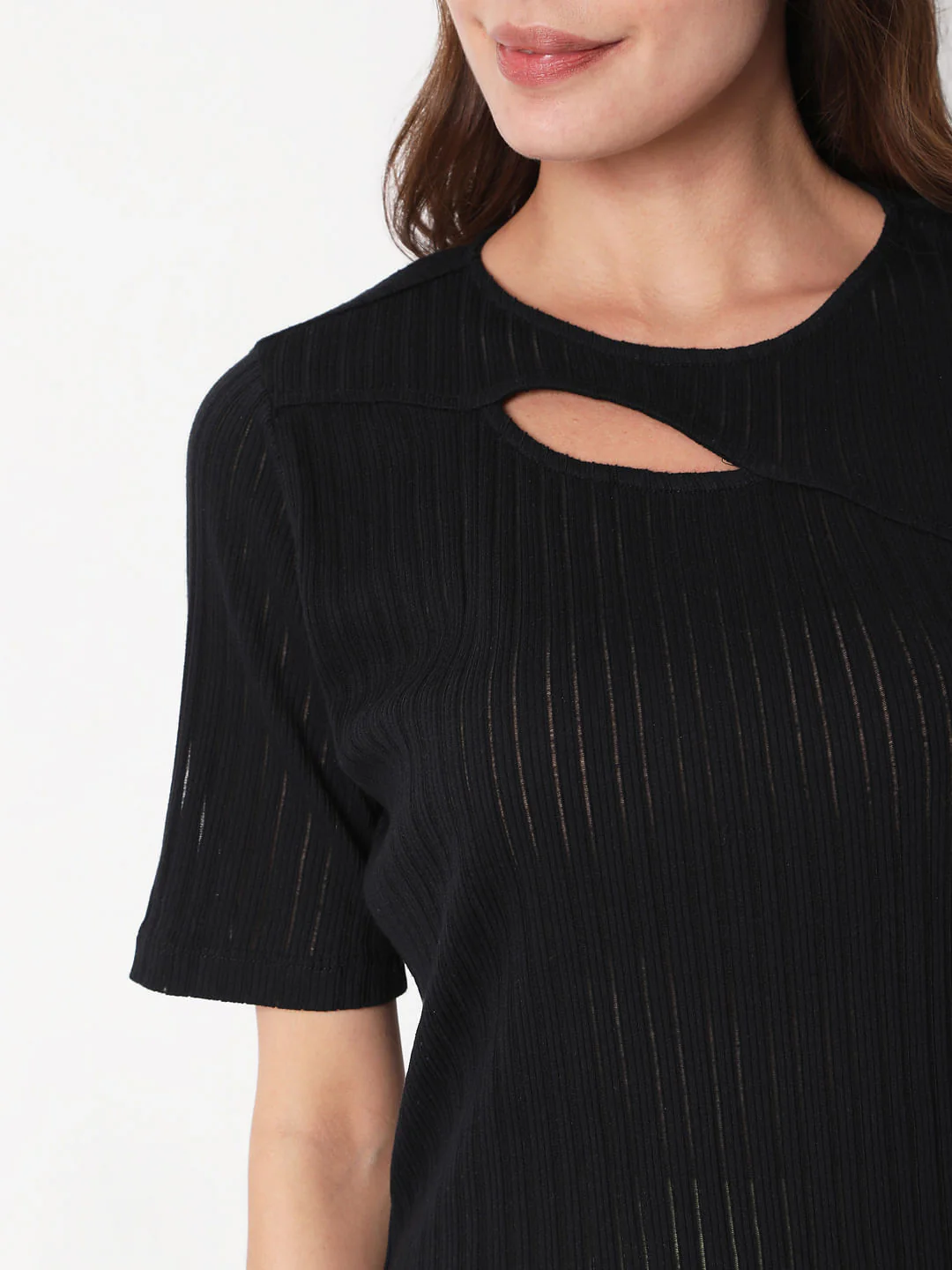 Black Ribbed Cut Out Top - Image 6