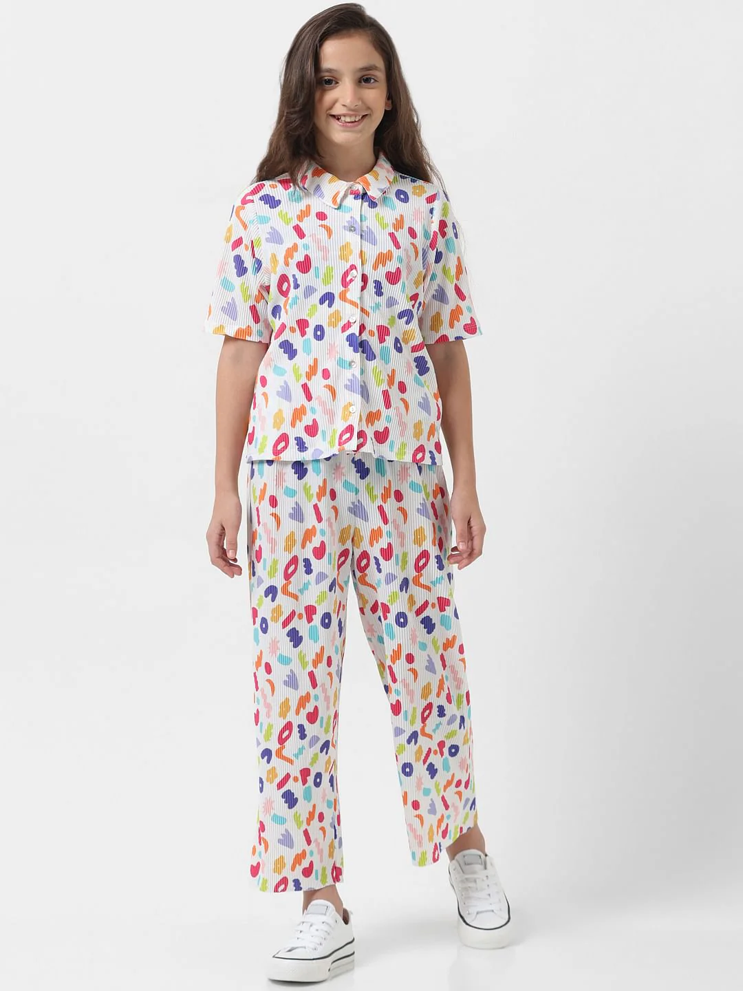 Girl White Pleated Printed Shirt - Image 6