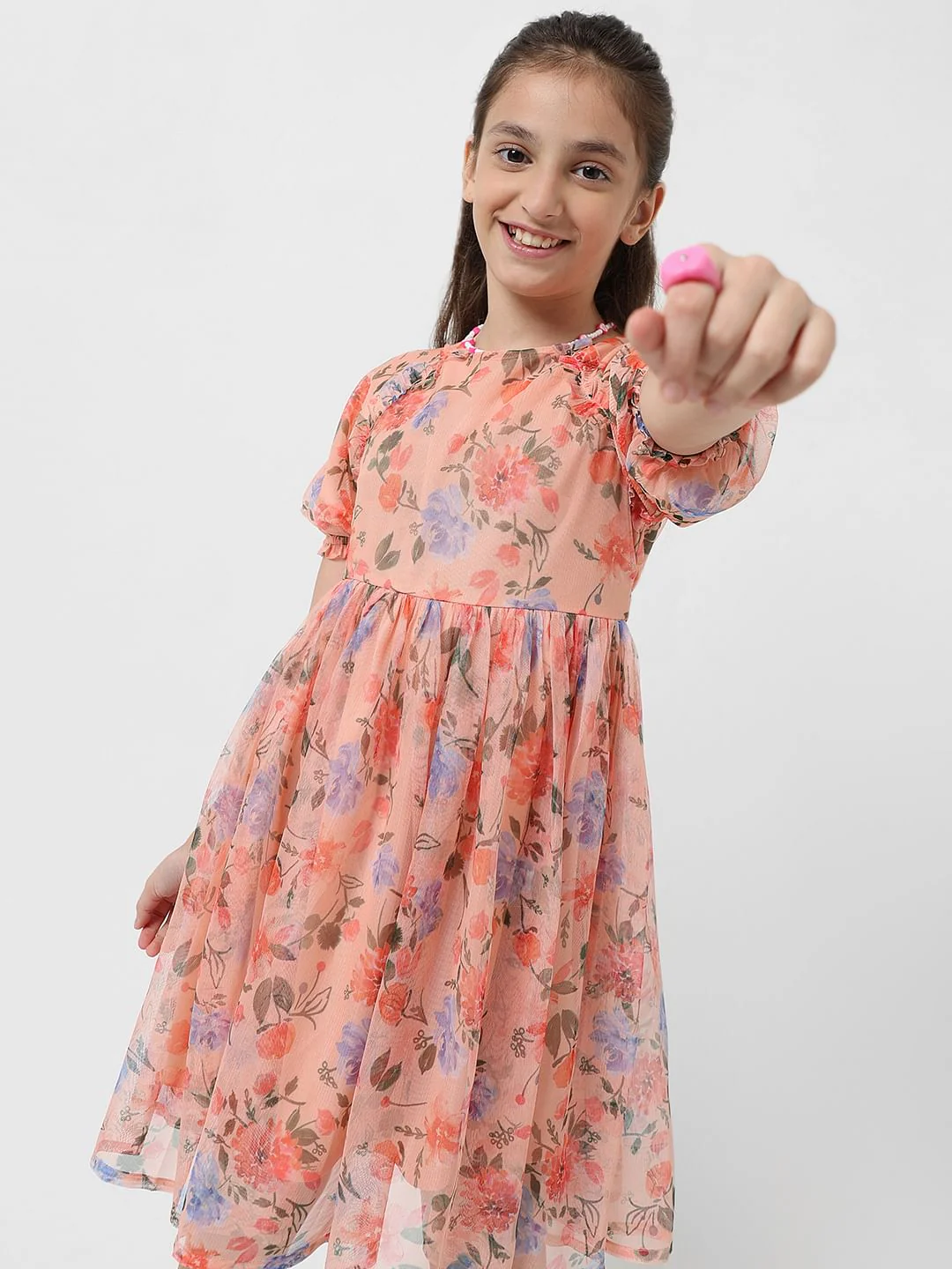 Girl Pink Digital Floral Print Dress