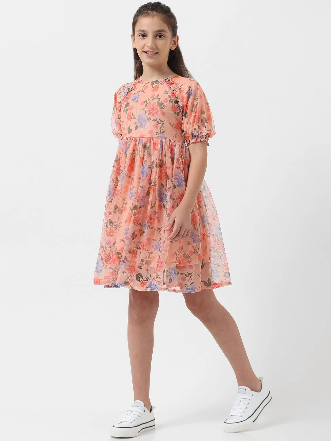 Girl Pink Digital Floral Print Dress - Image 2