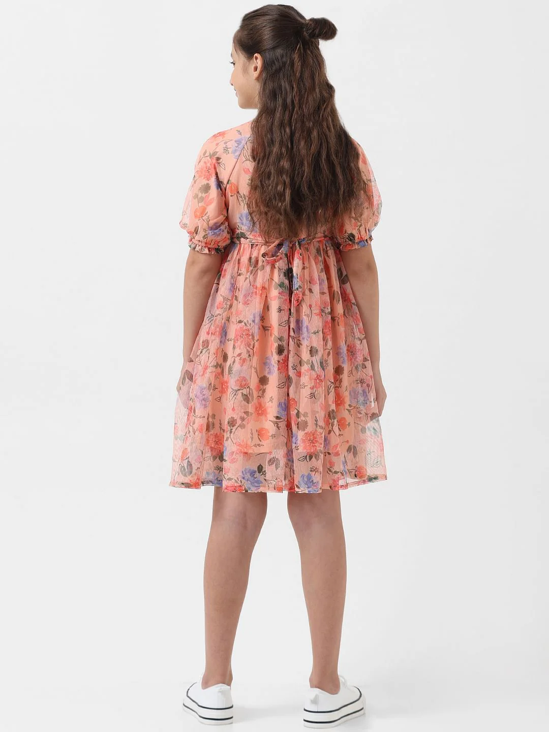 Girl Pink Digital Floral Print Dress - Image 3