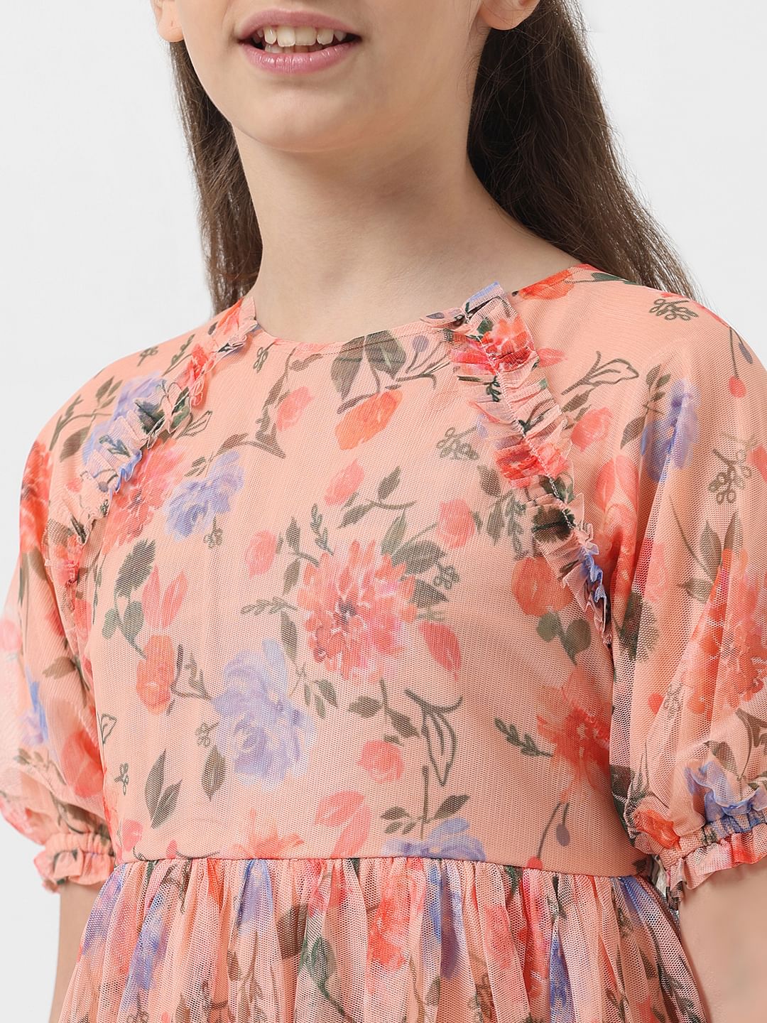Girl Pink Digital Floral Print Dress - Image 4