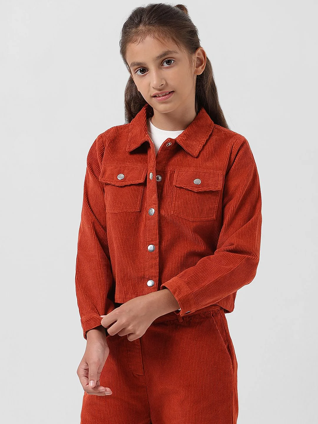 Girl Brick Red Corduroy Shirt - Image 2