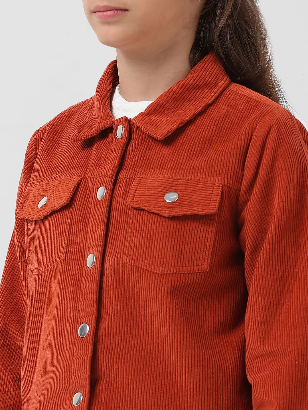 Girl Brick Red Corduroy Shirt - Image 4