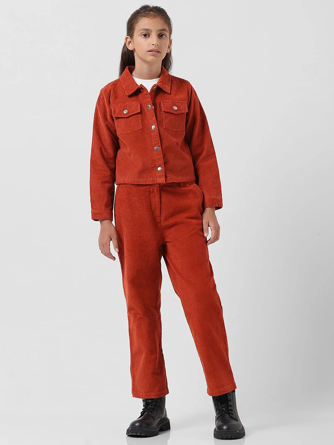 Girl Brick Red Corduroy Shirt - Image 5