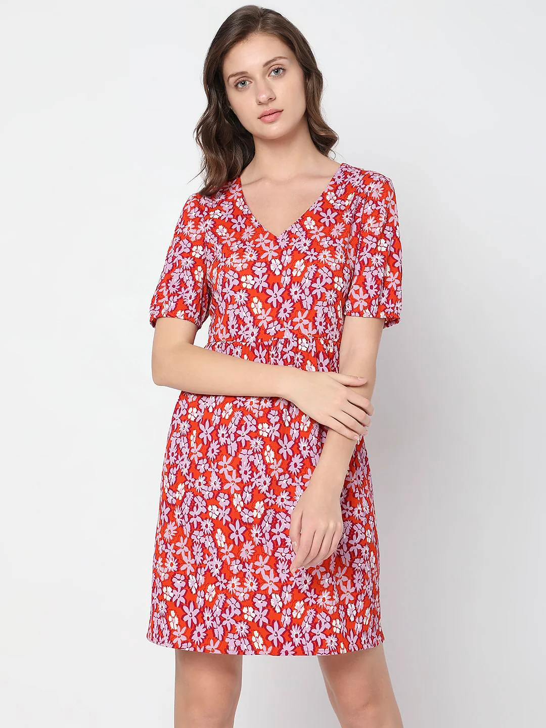 Orange Floral Mini Dress - Image 2