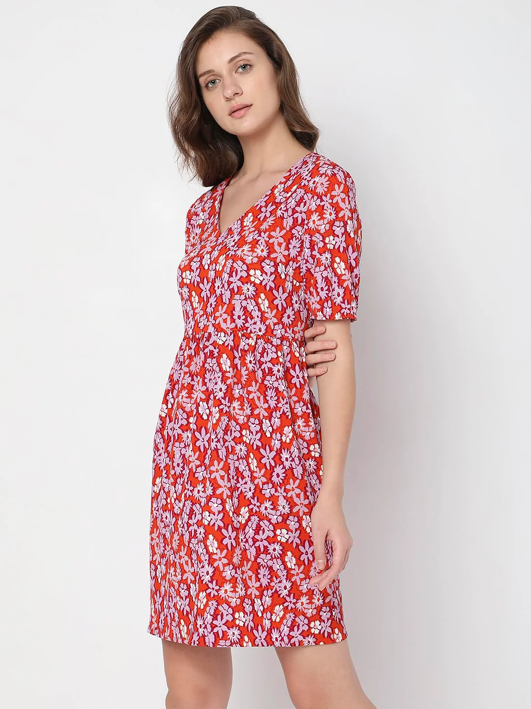 Orange Floral Mini Dress - Image 3