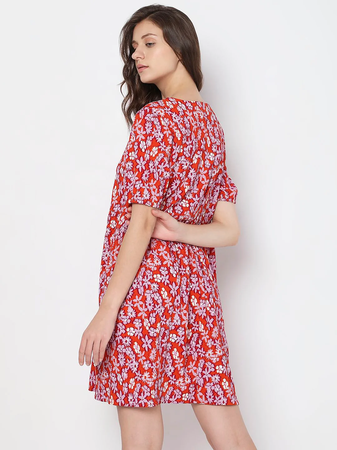 Orange Floral Mini Dress - Image 4