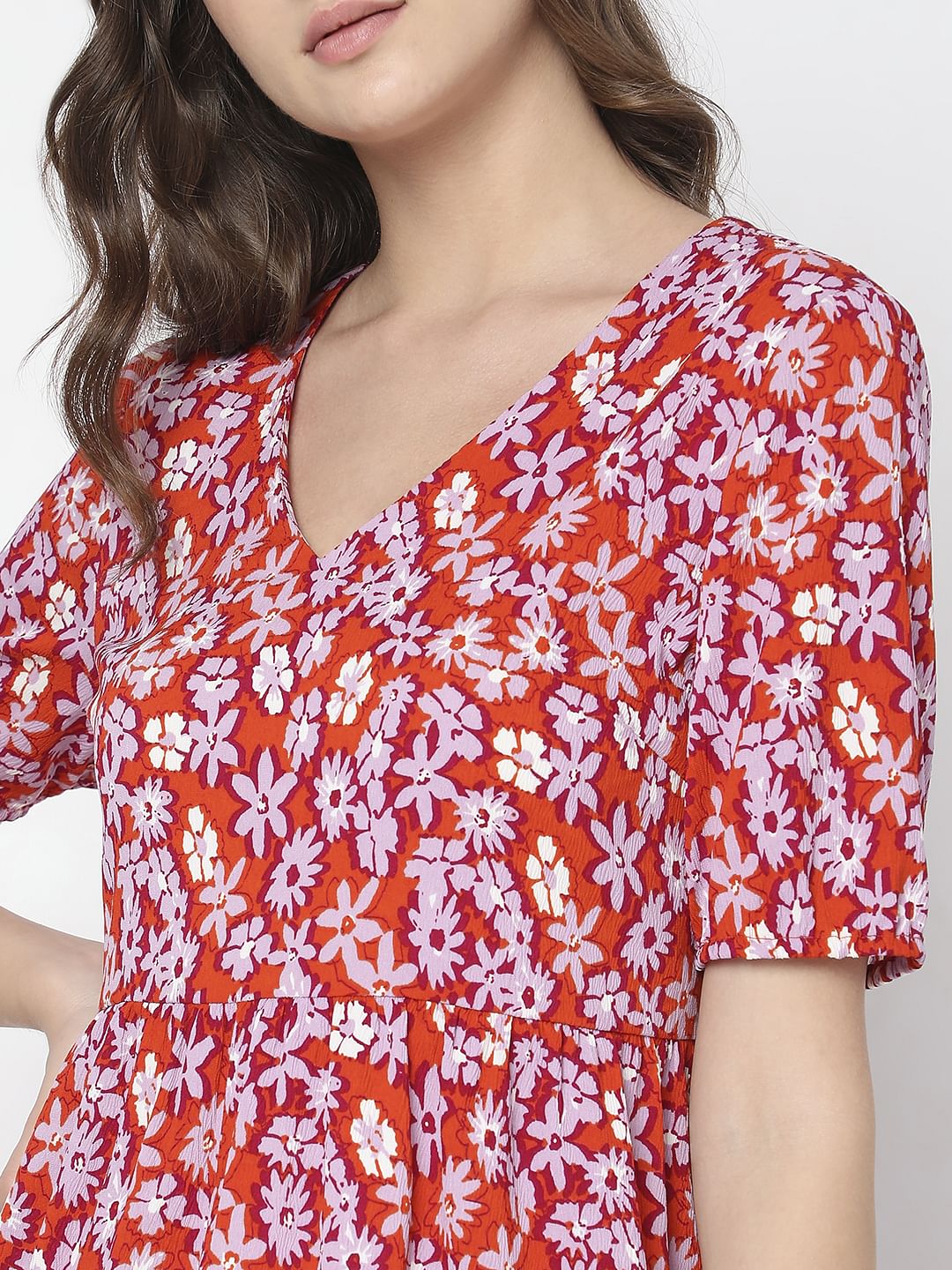 Orange Floral Mini Dress - Image 6