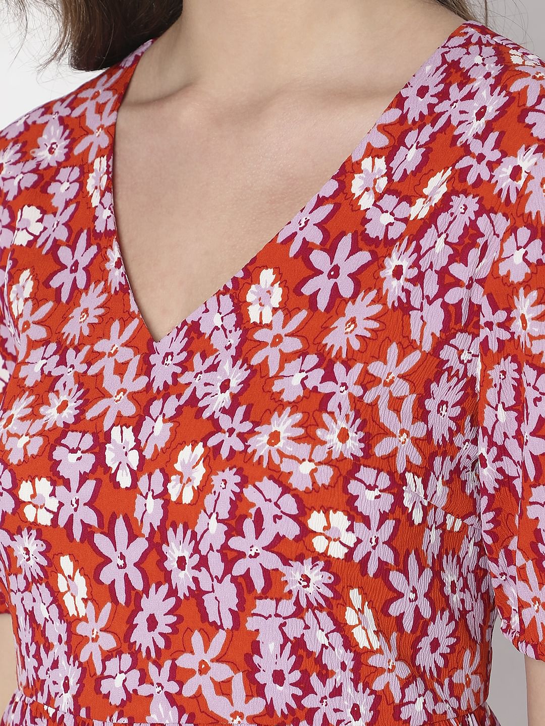 Orange Floral Mini Dress - Image 8