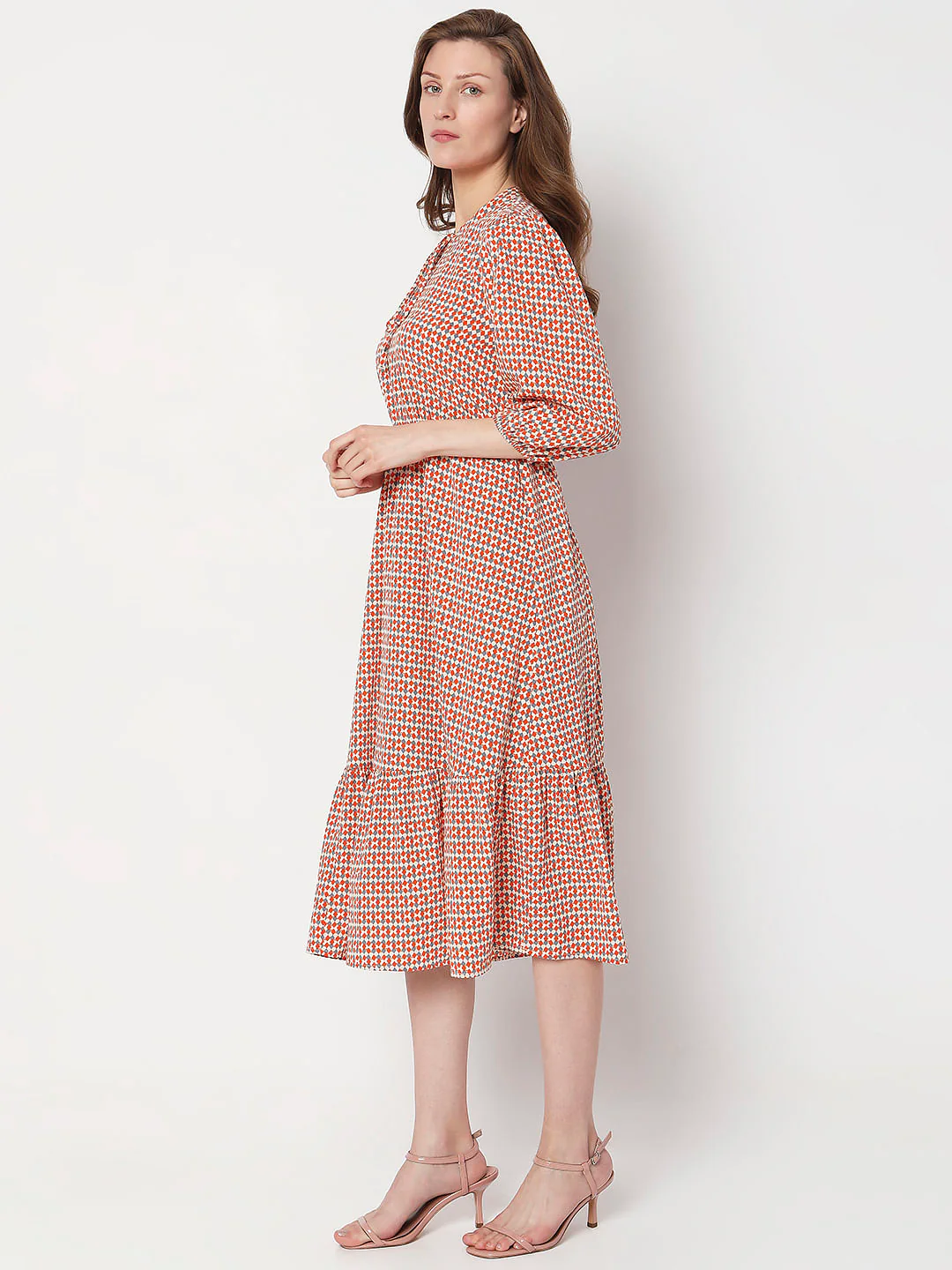 Beige Printed Midi Dress - Image 3