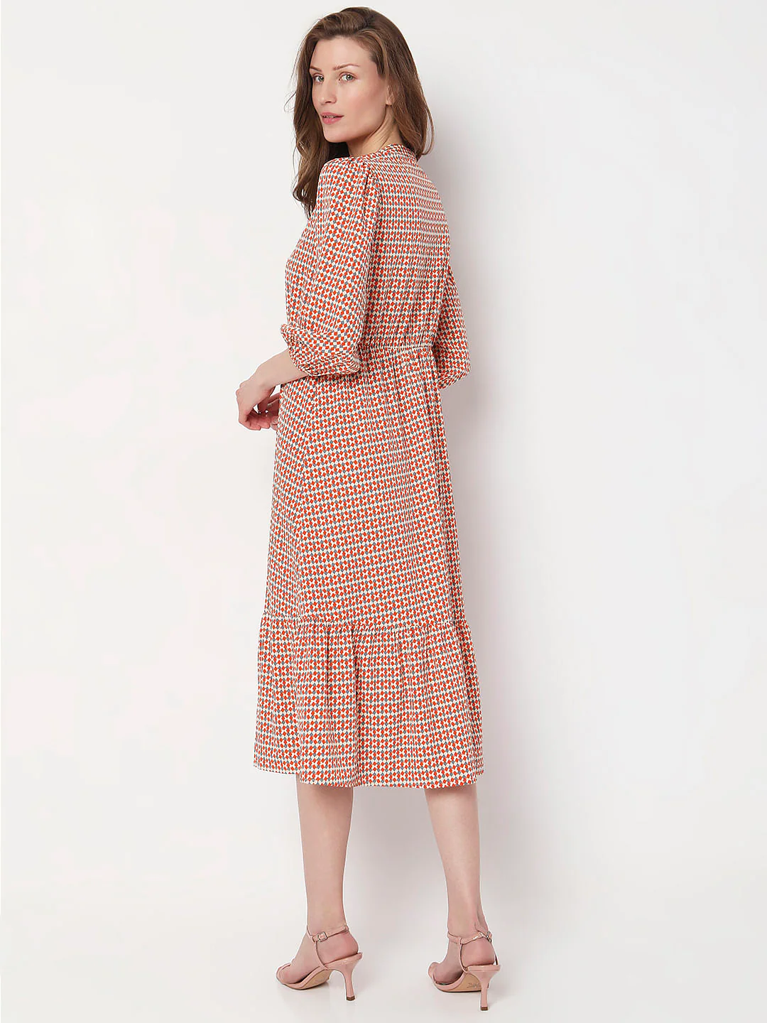 Beige Printed Midi Dress - Image 4