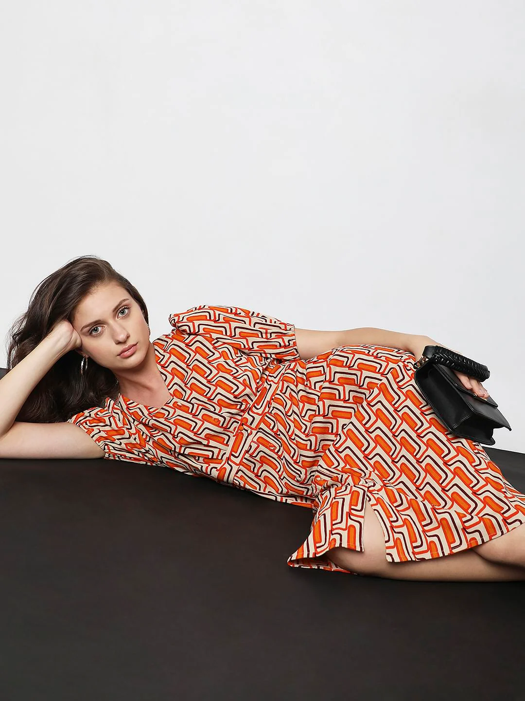 Orange Printed Midi Dress