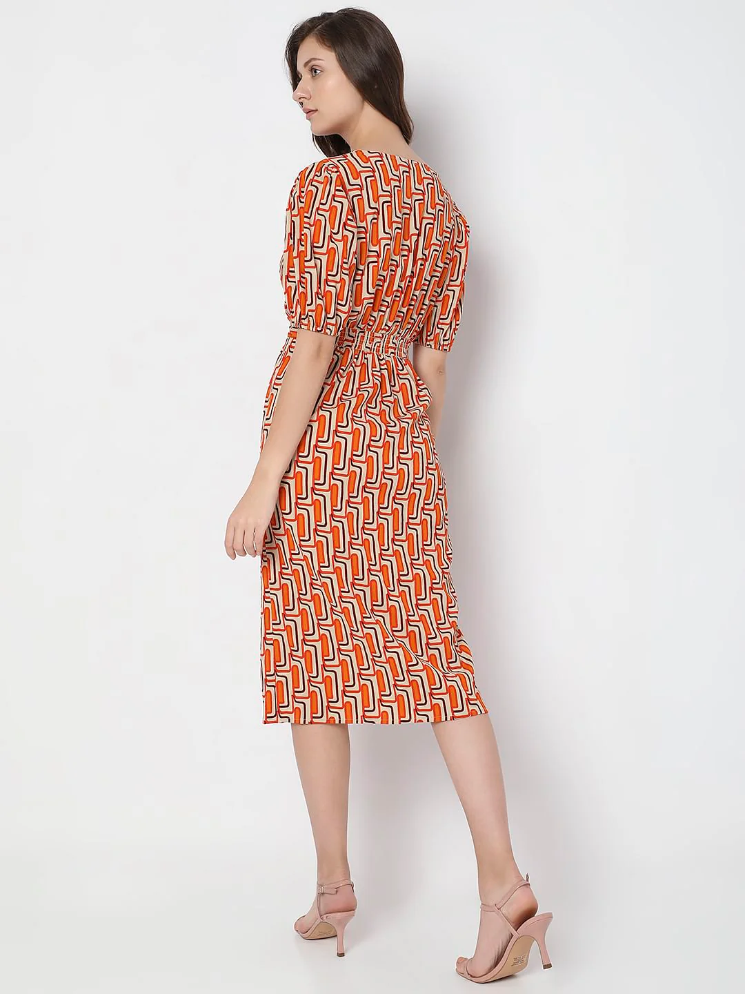 Orange Printed Midi Dress - Image 4
