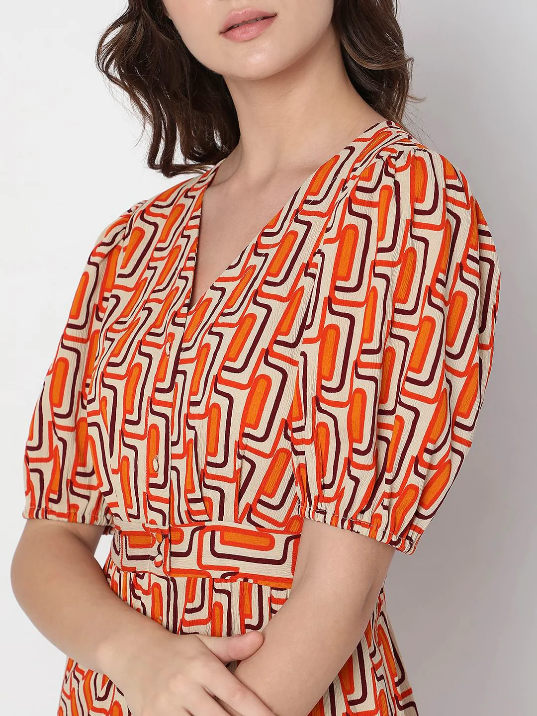 Orange Printed Midi Dress - Image 5