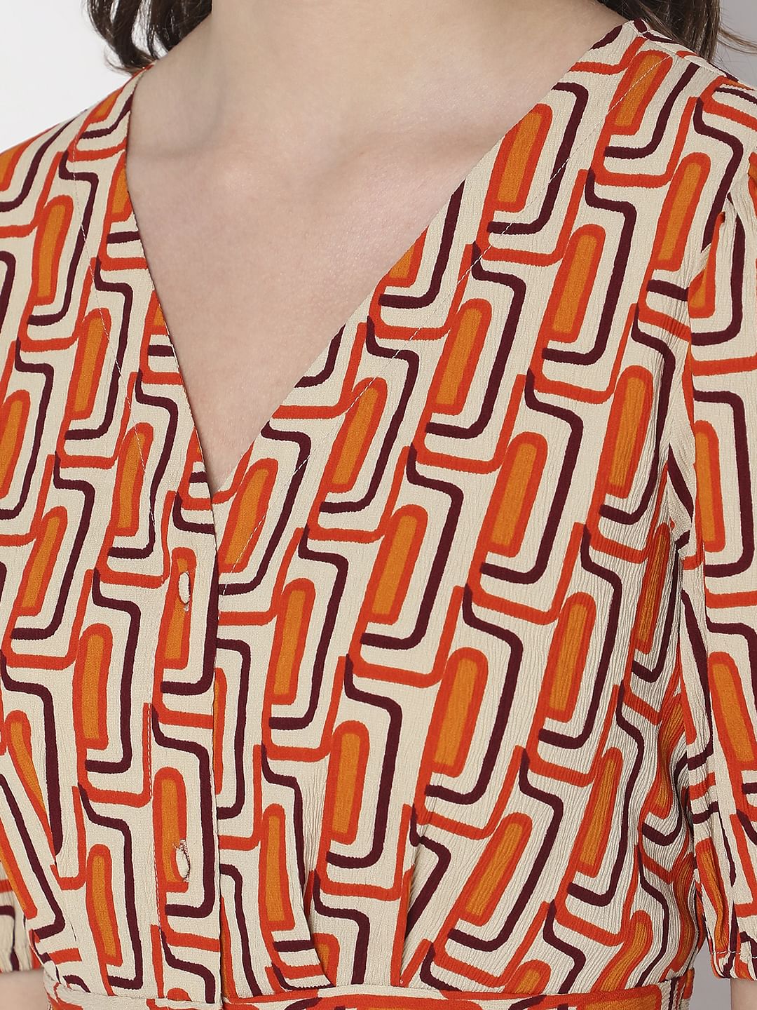 Orange Printed Midi Dress - Image 7