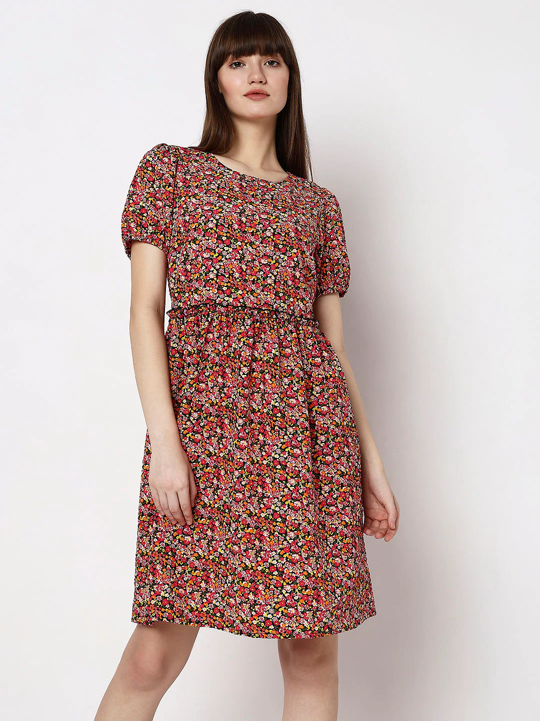 Black Floral Print Dress - Image 2