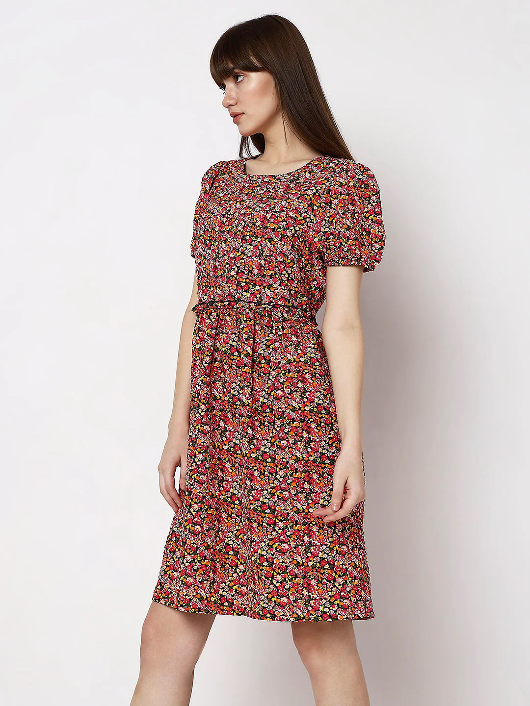 Black Floral Print Dress - Image 3