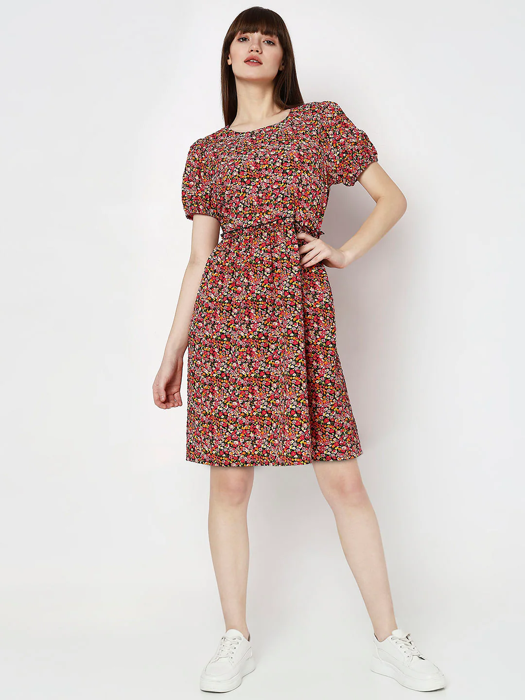 Black Floral Print Dress - Image 5