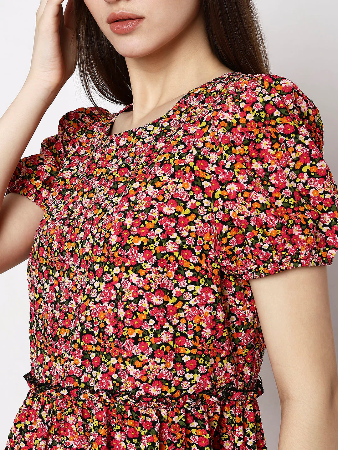 Black Floral Print Dress - Image 6