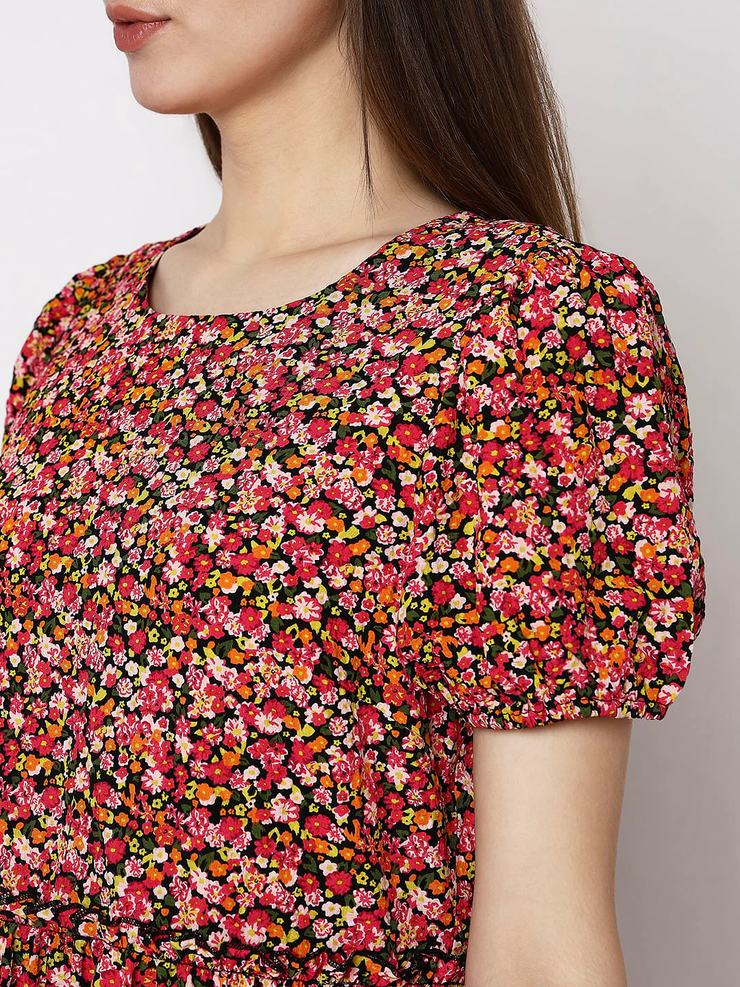 Black Floral Print Dress - Image 8