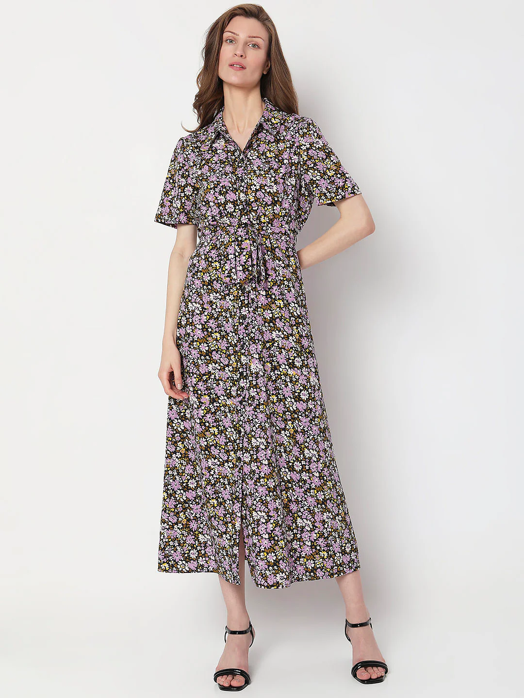 Purple Floral Print Shirt Dress - Image 2