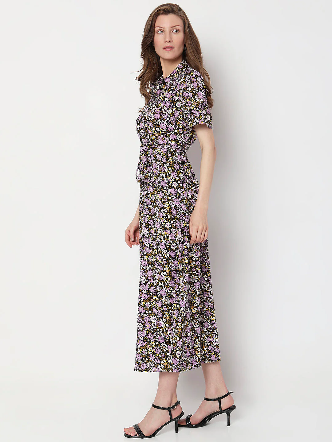 Purple Floral Print Shirt Dress - Image 3