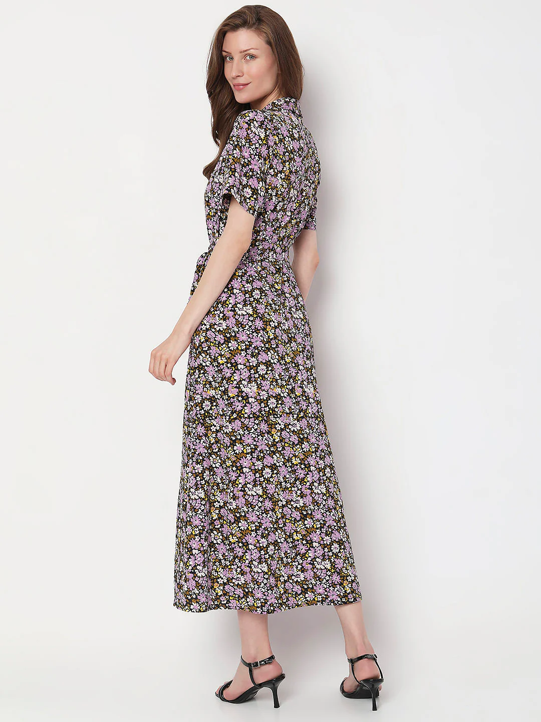 Purple Floral Print Shirt Dress - Image 4