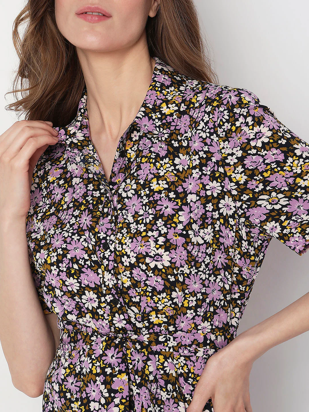 Purple Floral Print Shirt Dress - Image 5