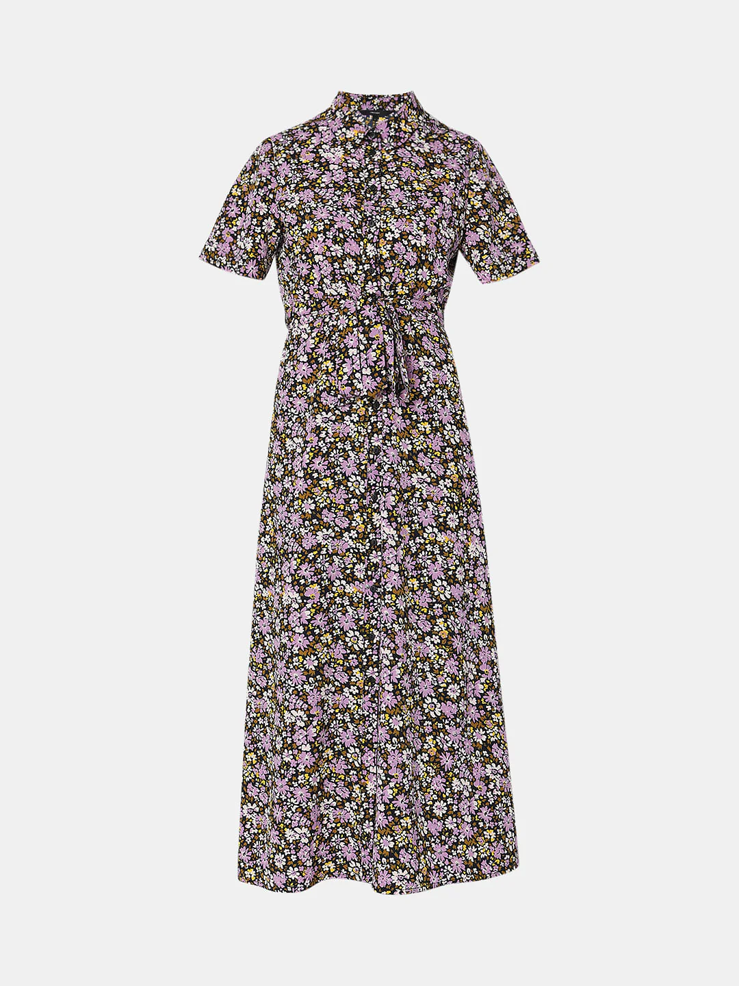 Purple Floral Print Shirt Dress - Image 6