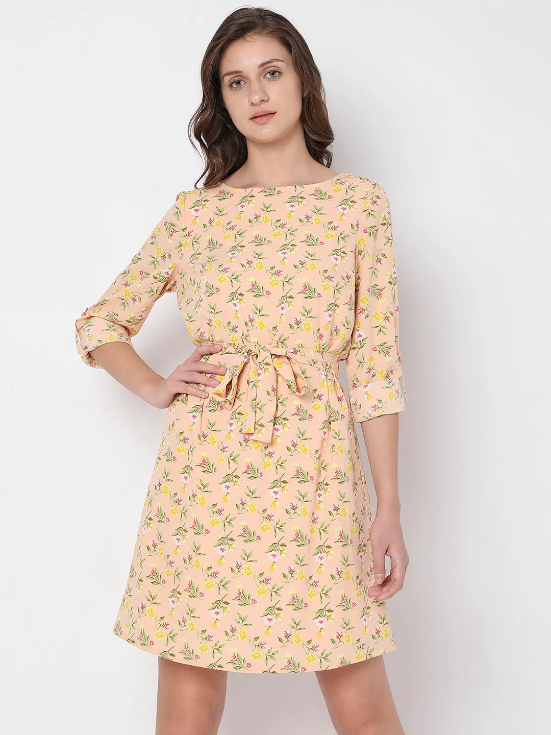 Peach Floral Mini Dress - Image 2