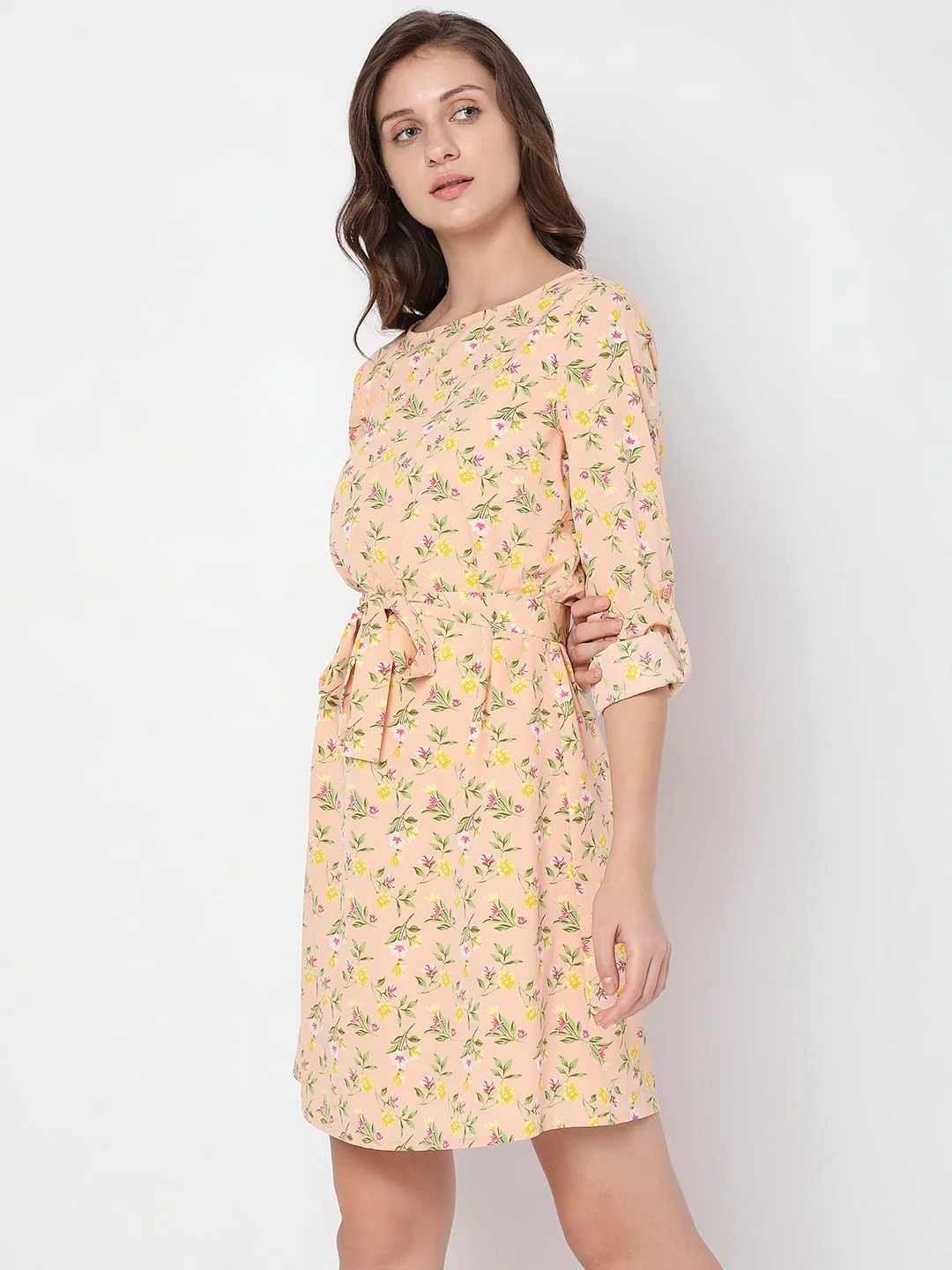 Peach Floral Mini Dress - Image 3