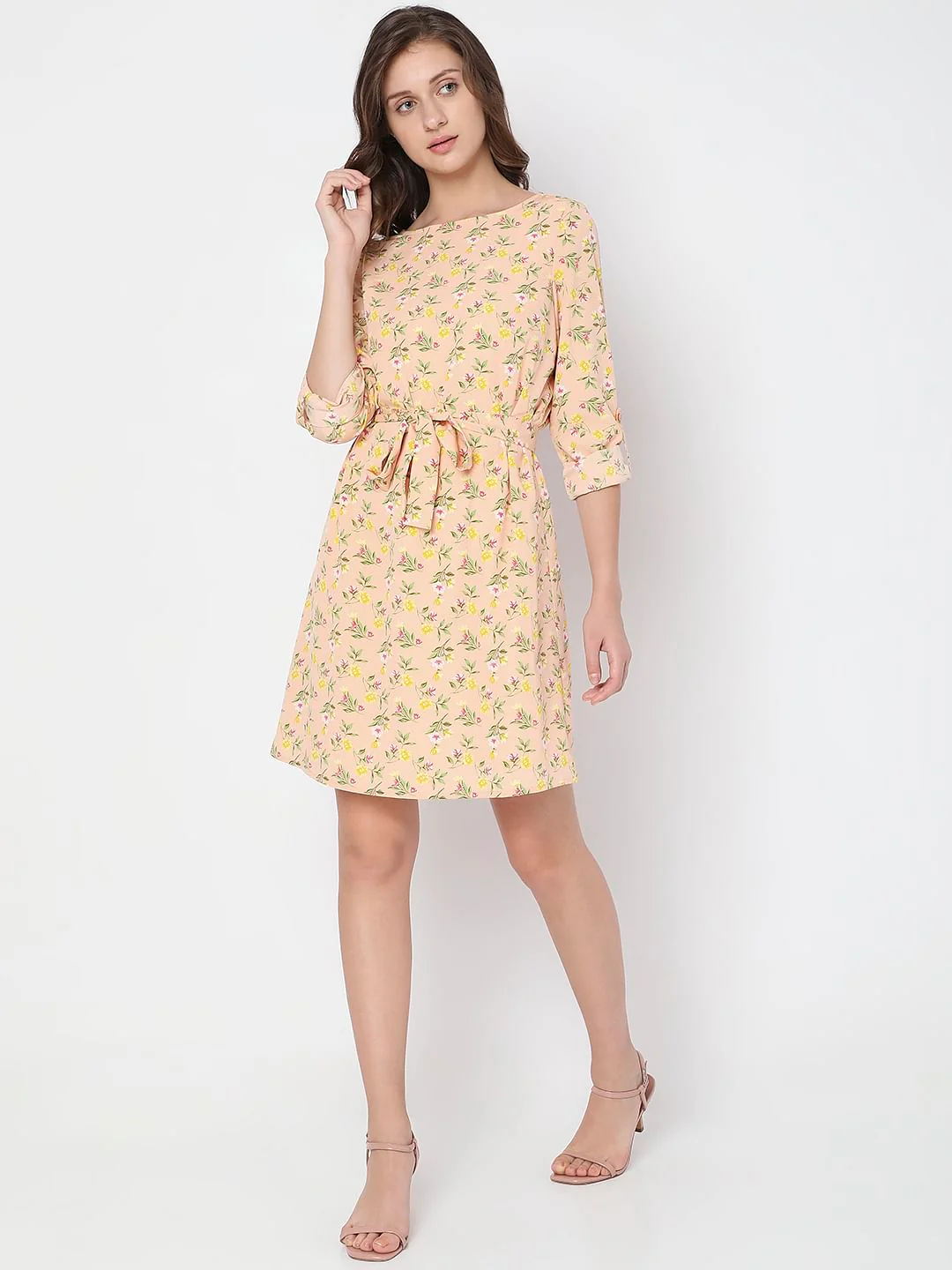 Peach Floral Mini Dress - Image 5