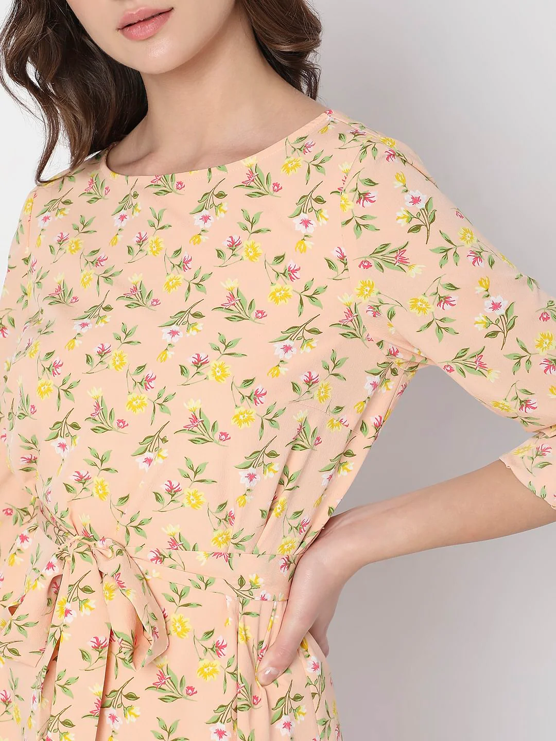 Peach Floral Mini Dress - Image 6