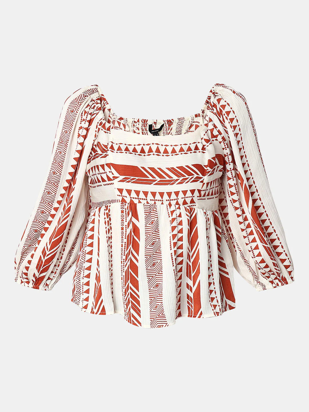 Orange Aztec Print Satin Peplum Top - Image 7
