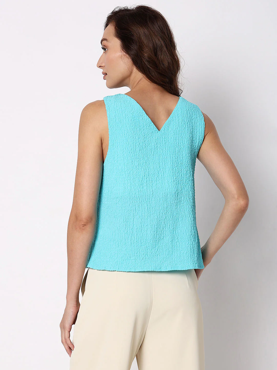 Blue Textured Sleeveless Top - Image 4