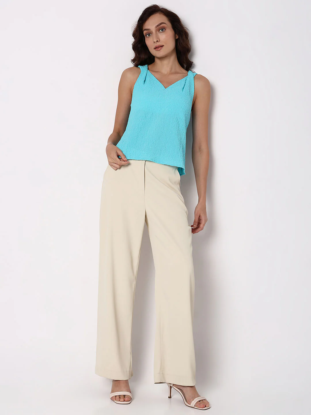 Blue Textured Sleeveless Top - Image 5