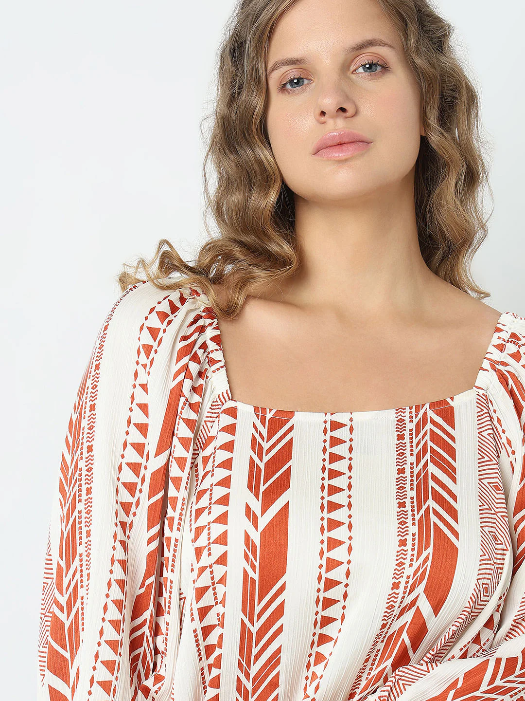 Curve Red Geometric Print Top - Image 6