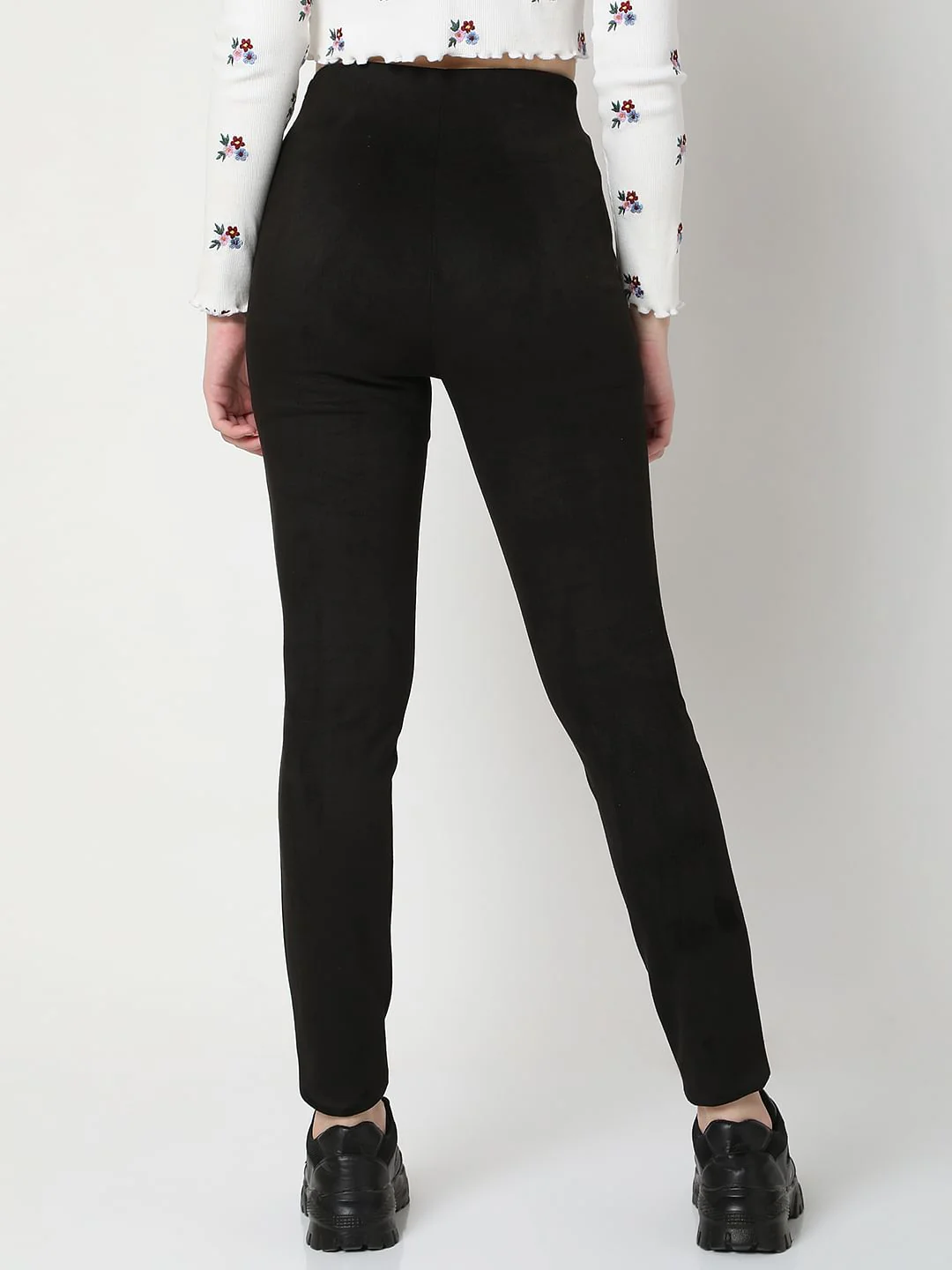 Black High Rise Suede Skinny Leggings - Image 4
