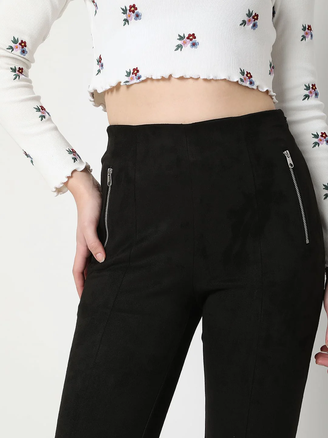 Black High Rise Suede Skinny Leggings - Image 5