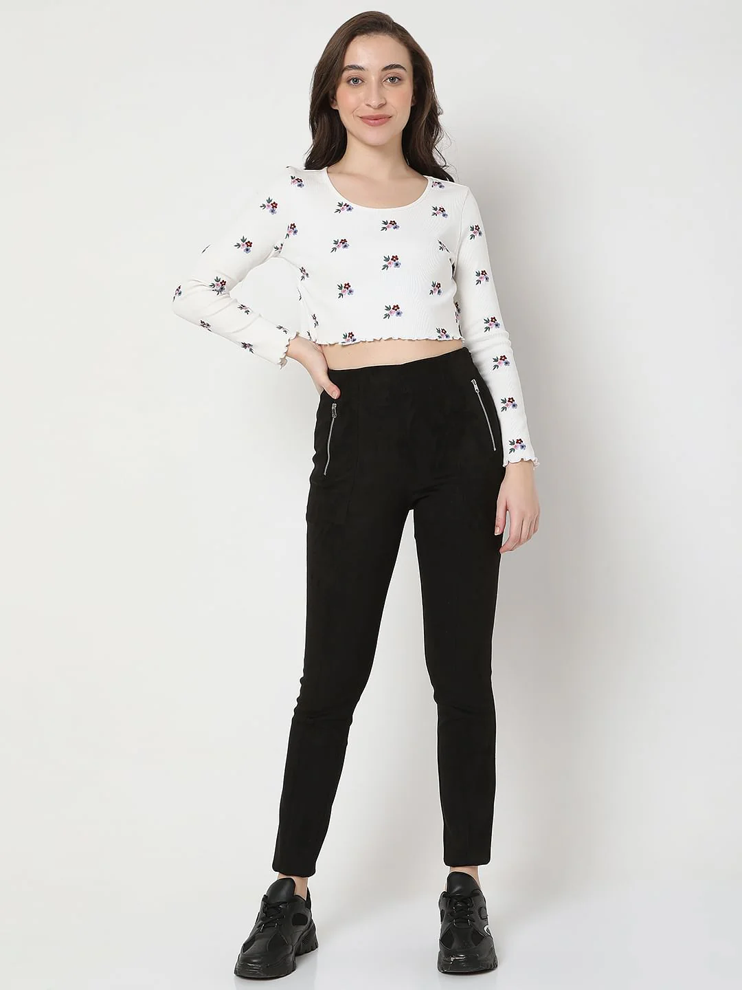 Black High Rise Suede Skinny Leggings - Image 6