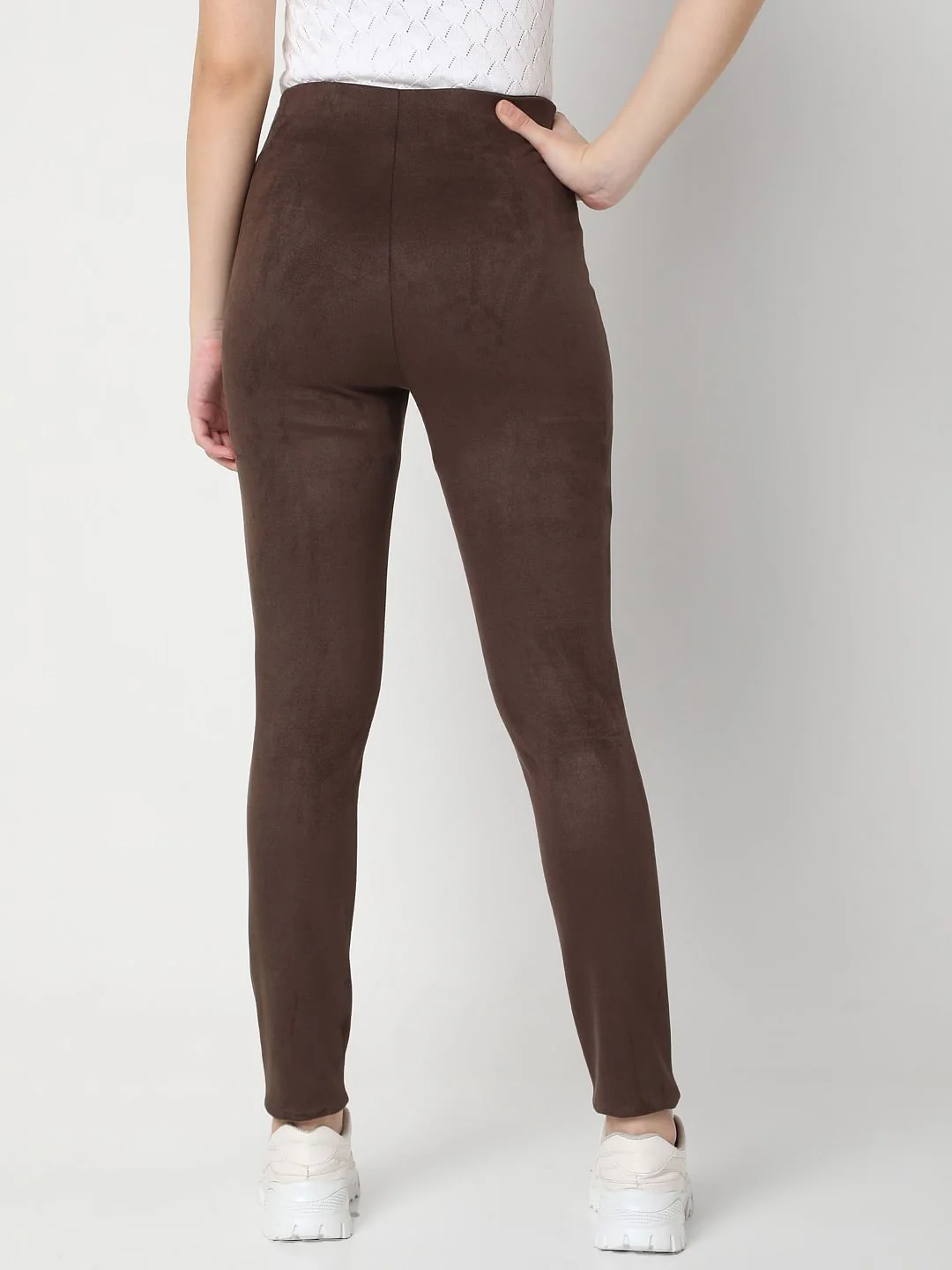 Brown High Rise Suede Skinny Leggings - Image 4