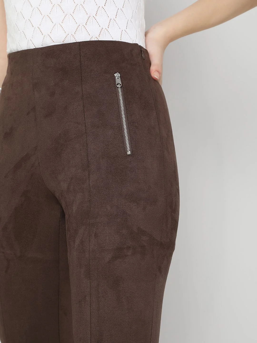 Brown High Rise Suede Skinny Leggings - Image 5