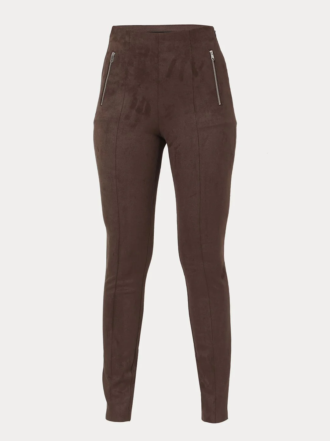 Brown High Rise Suede Skinny Leggings - Image 7