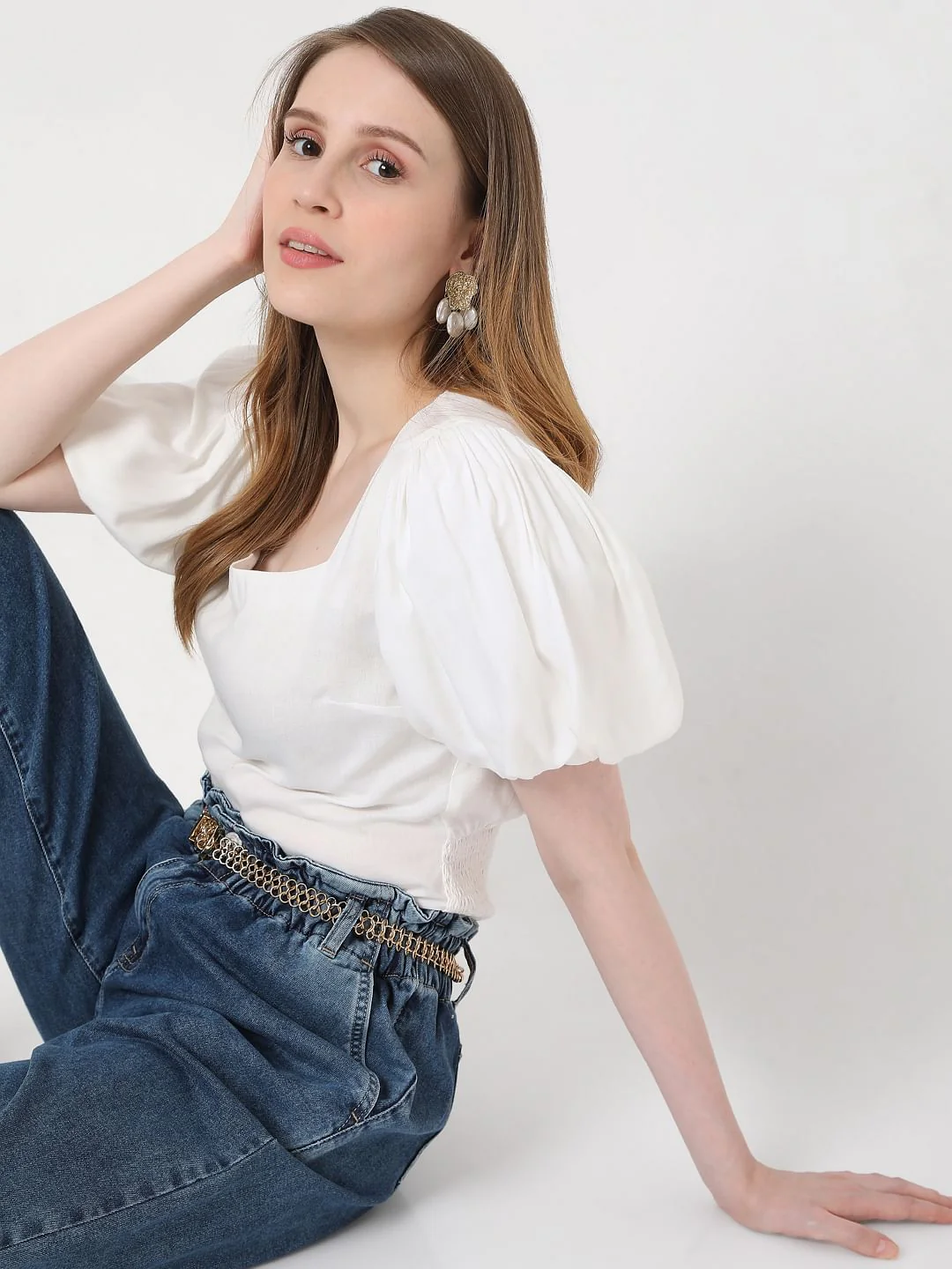 White Puff Sleeves Top
