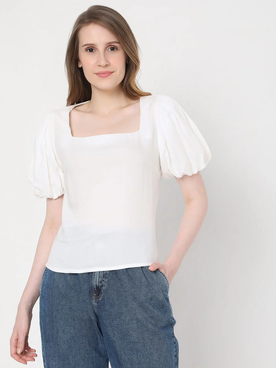 White Puff Sleeves Top - Image 2