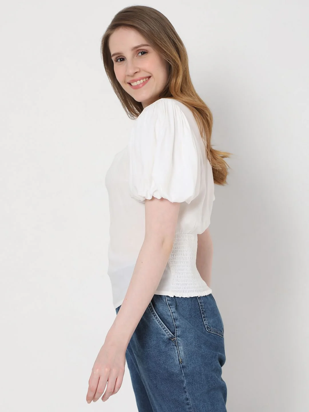 White Puff Sleeves Top - Image 3
